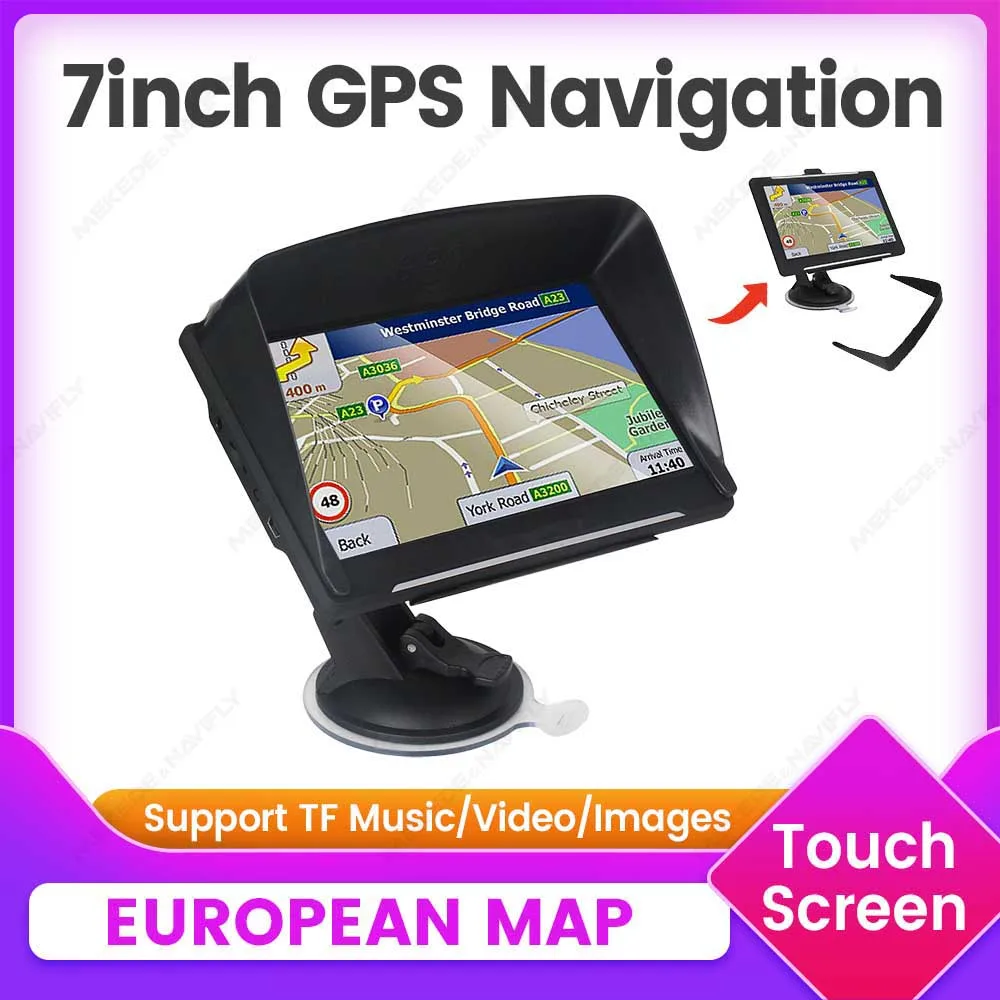 

7-дюймовый GPS-навигатор с мультимедийным плеером, сенсорным экраном, картами Европы, поддержкой TF-карт, многоязычным аудио, 16 ГБ памяти, стерео, все в одном.