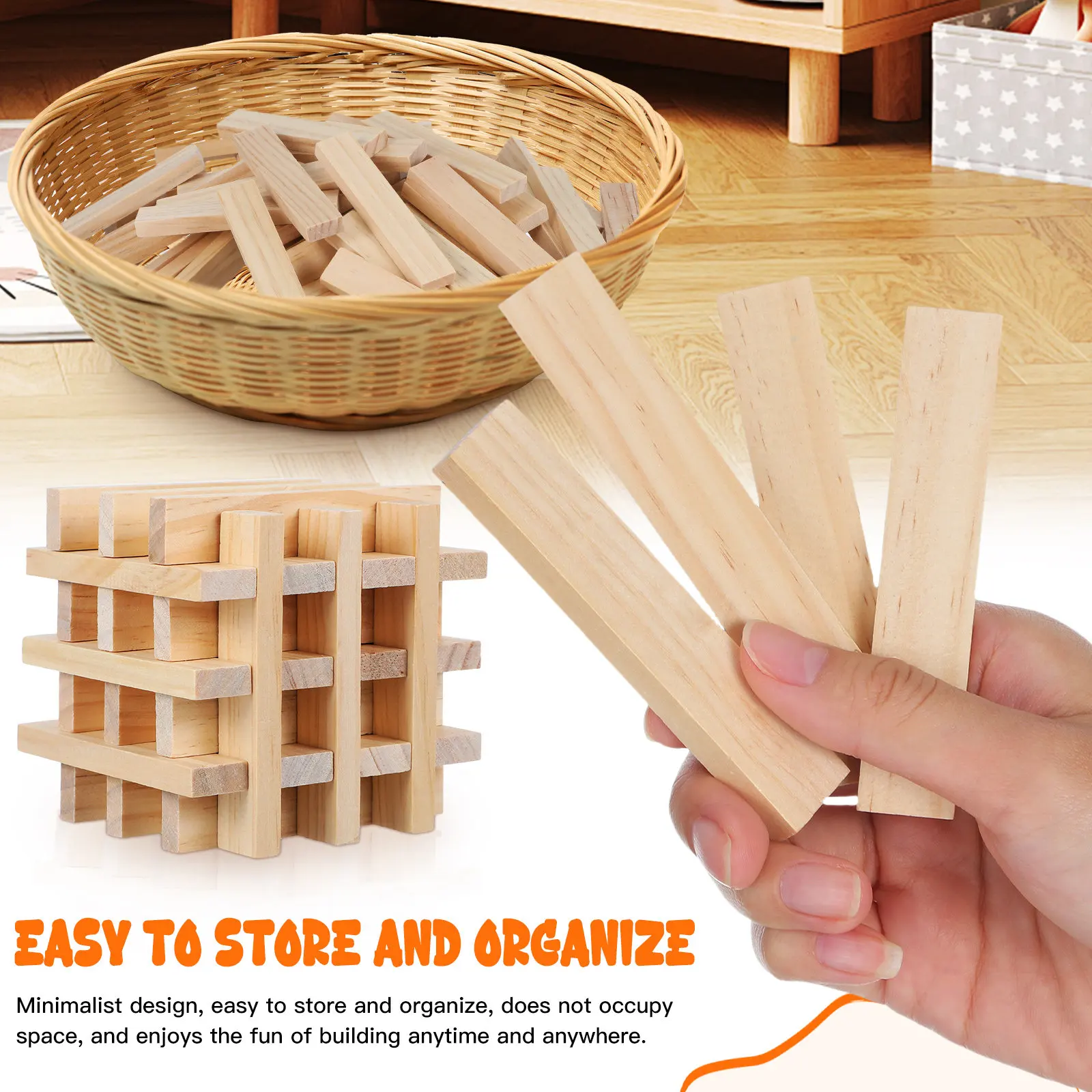 บล็อกไม้ซ้อนได้ 100 ชิ้น ไม้ธรรมชาติ แท่งไม้สำหรับเด็ก ของเล่นมอนเตสซอรี่ สำหรับพัฒนาการคิดเชิงพื้นที่ สำหรับเด็กวัยเตาะแตะและก่อนวัยเรียน