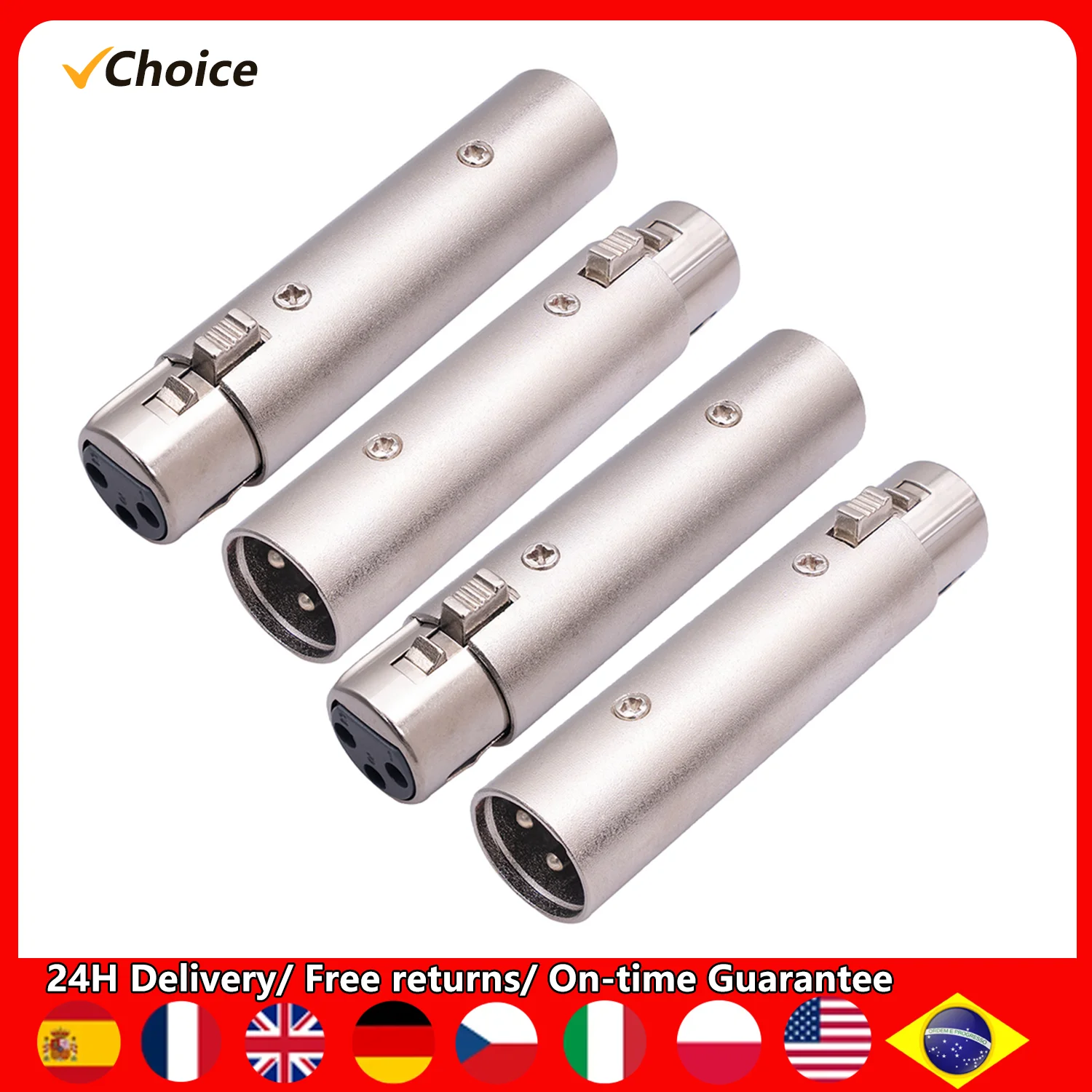 2PCS/4PCS XLR Adapter XLR Male To Female Adapter XLR Female to Male Microphone Audio Converter 3 Pin Female Cable Adapter