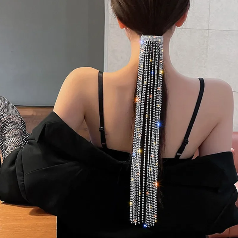 

Shine Full Rhinestone Hairpins for Women Long Tassel Crystal Hair Wedding Banquet Jewelry Bridal Party Prom Gift For Girls ﻿