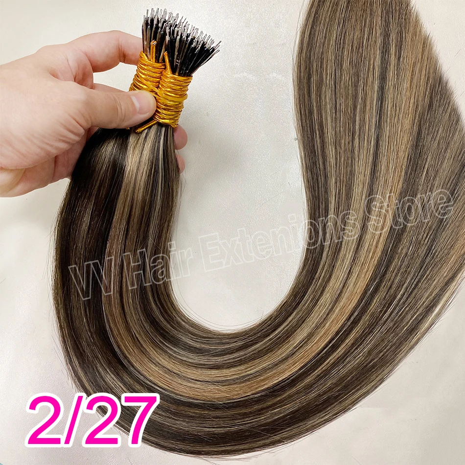 Rechte Nano Ringen Tip Haarverlenging Ombre Natuurlijke Maagd 100% Menselijk Haar Bulk Blonde Bundels Micro Kralen Groothandel keratine