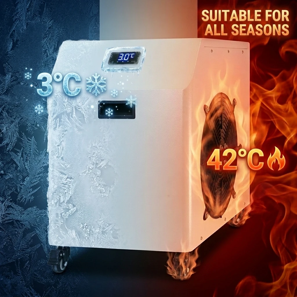 Small Dual Function Ice Bath Chiller Heater R410A Auto Pump Motor Energy Saving Digital 3-42C 0.5-3h.p