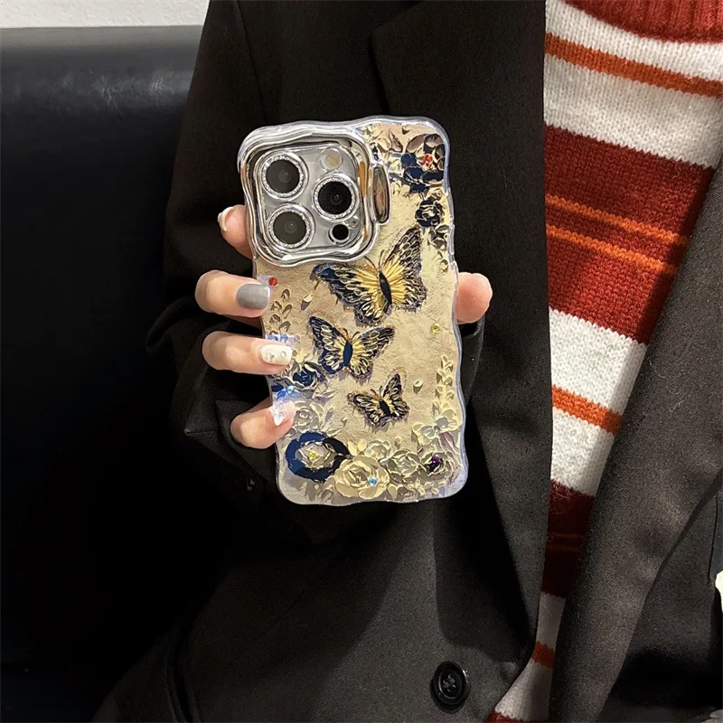 

Personalized Splicing Color Butterfly Phone Case with Lens Holder, Suitable for IPhone 16 15 14 13 12 11 ProMax Protective Case