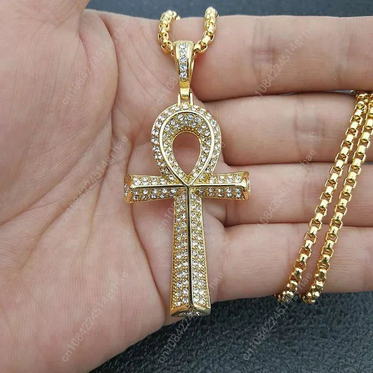 الذهب والفضة اللون مايكرو مكعب زركونيا أنكا المصرية T على شكل الصليب قلادة موضة مثلج خارج بلينغ مفتاح الحياة قلادة مجوهرات