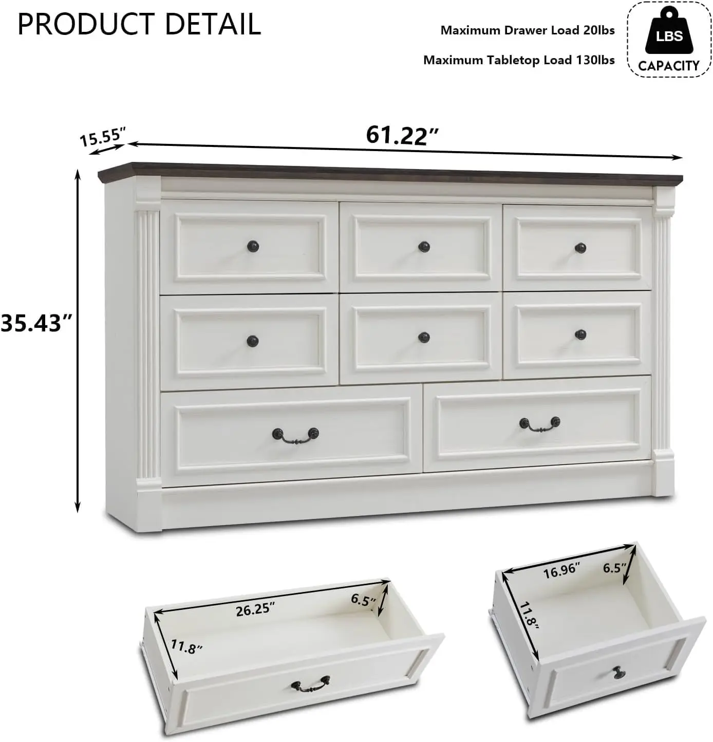 Farmhouse 8 Drawers Dresser for Bedroom, 61