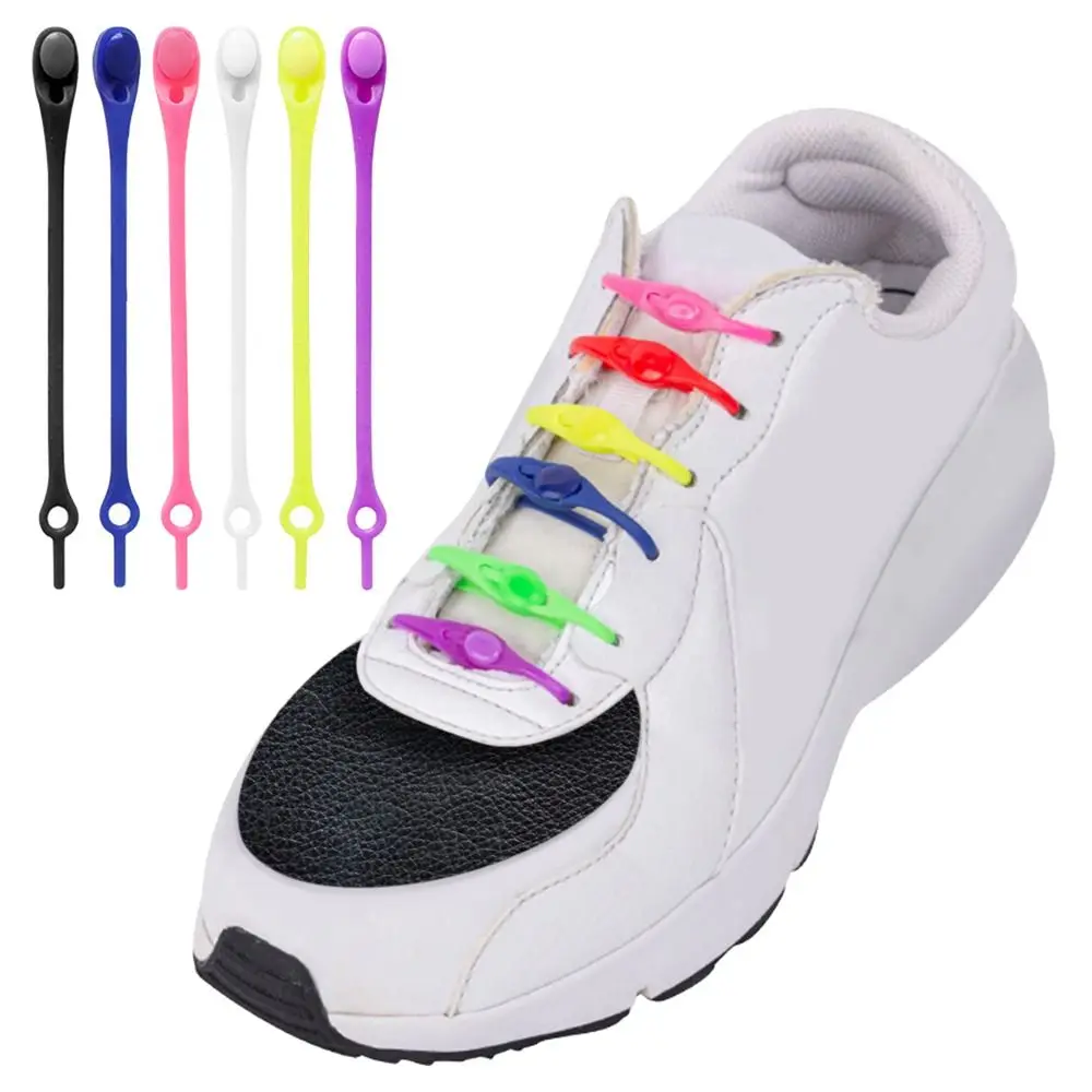 

12Pcs/set Useful Silicone Stretch Shoelace Solid Color Elastic Sneakers Laces Shoe Bands Lazy People's Shoe Strap