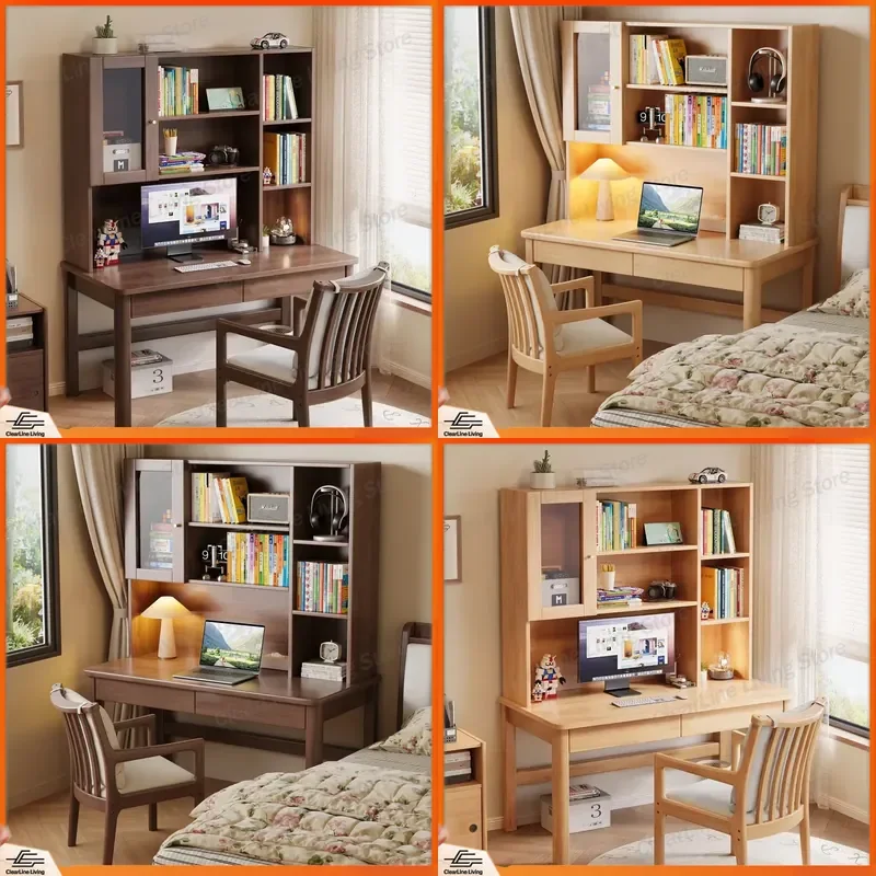 Adjustable Height Computer Desk Study Table with Bookshelf and Chair Set Multi Function Home Office Workstation