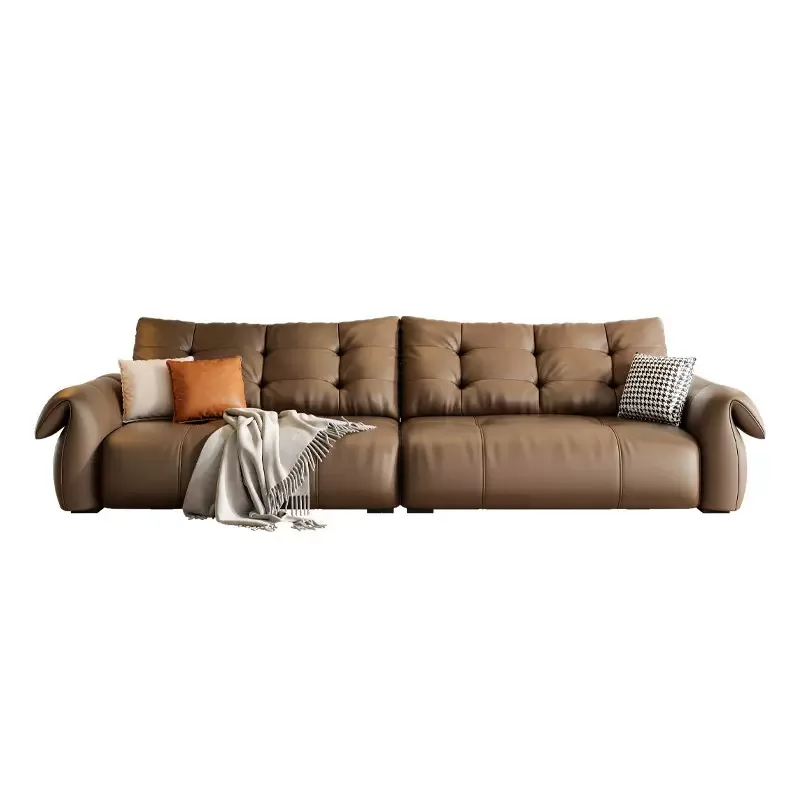 

Italian big black bear ecological leather sofa living room simple modern style small apartment