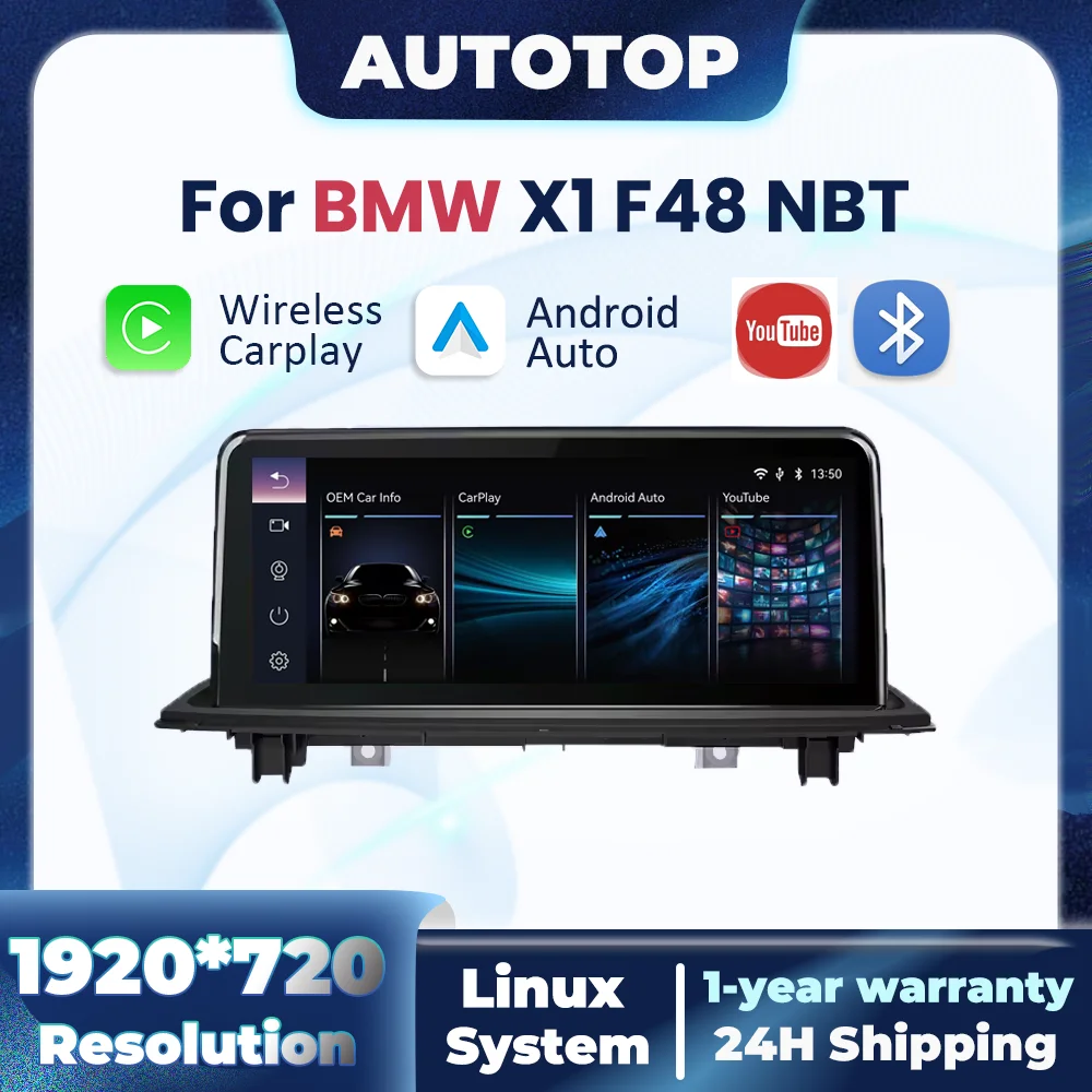 Lettore multimediale wireless CarPlay Android Auto da 10,25 pollici per BMW X1 F48 2016 2017 NBT per YouTube BT AUX GPS Autoradio