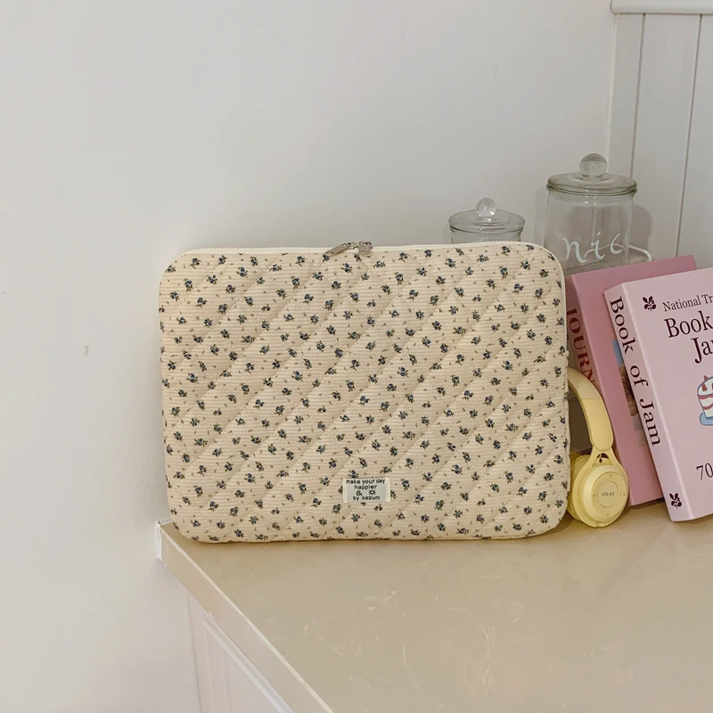 Bloemenpatroon Corduroy Gewatteerd 11/13/15 Inch Computerhoes Comfortabele laptophoes Bloemen laptop beschermhoes