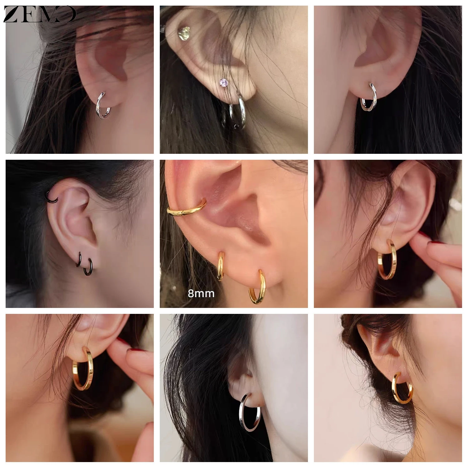 ZEMO 1 Pair 16G Stainless Steel Hoop Earrings For Men Women Basic Round Earring 7/9/12/14/16MM Helix Tragus Cartilage Piercing