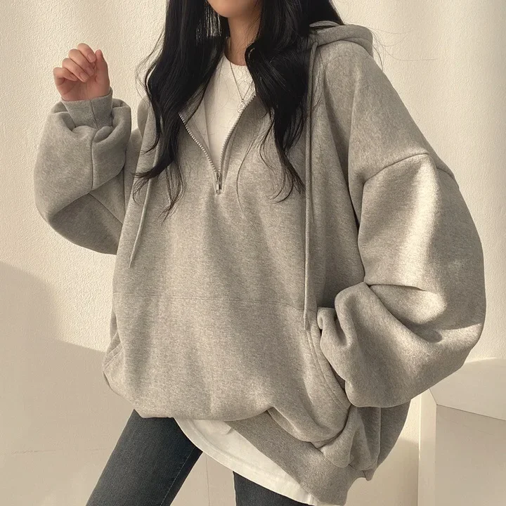 Y2K Korean Hoodie Women Harajuku Oversized Casual Hooded Coats Lantern Long Sleeve Pocket Pullover Sweatshirt