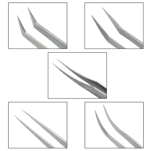 Imagen 2 del producto Pinzas para extensión de pestañas rectas antiestáticas, color gris mate, herramientas de maquillaje, rectas y curvadas de precisión Industrial