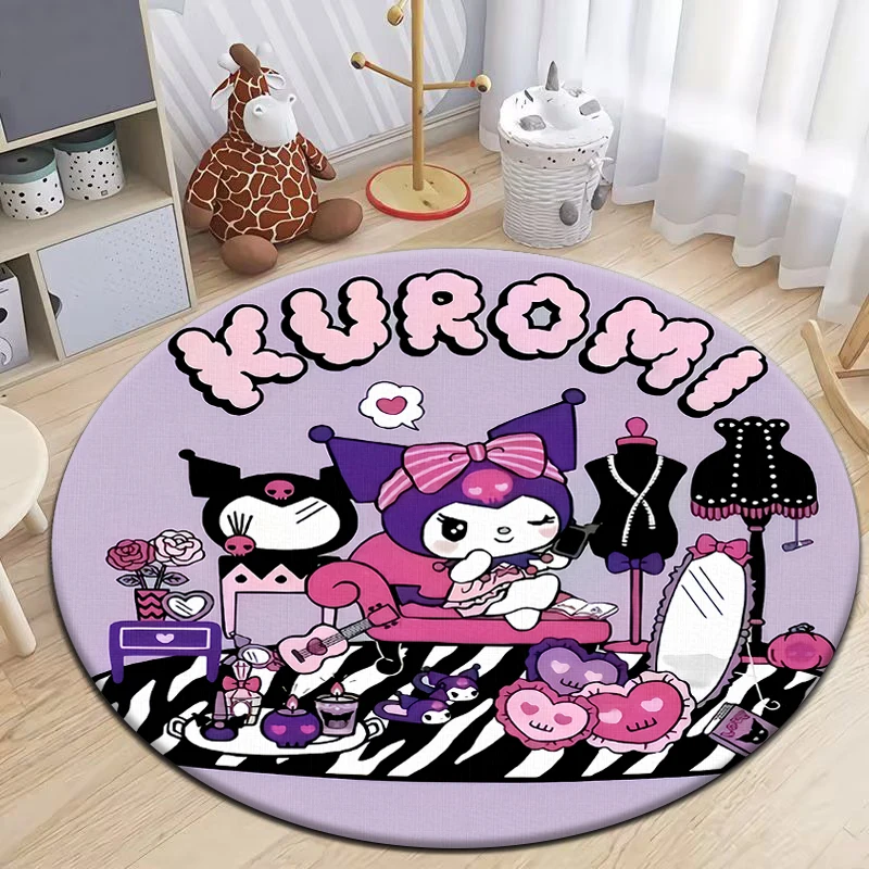 Kuromi Round Carpet for Living Room Rugs Camping Picnic Mats Flannel Anti-Slip Rug Yoga Mat Gifts