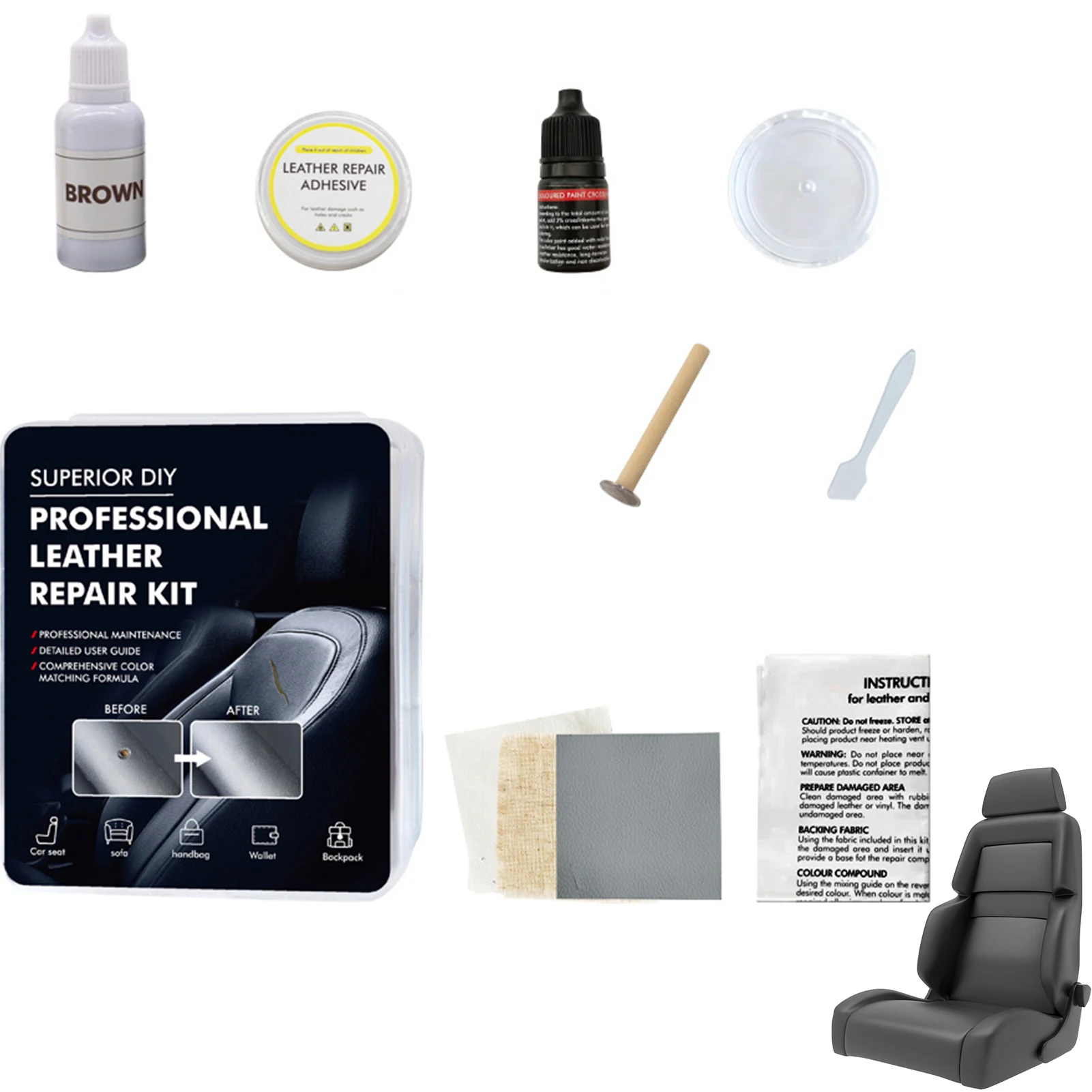 Car Seat Care Kit Auto Seat Sofa Coats Holes Scratches Cracks Restoration for Leather Skin Refurbish Repair Tool