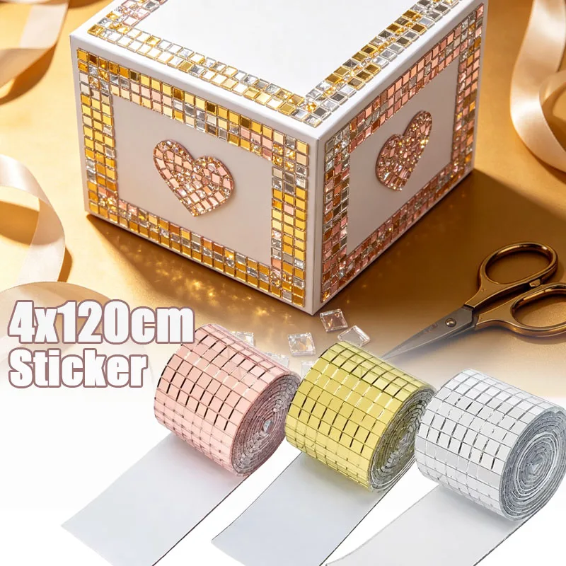 1-5 Rollen 4x120cm Acryl-Mosaik-Wandaufkleber Selbstklebende 3D-Spiegelfliesen DIY Discokugel-Dekoration für Party, Tanzraum, Zuhause