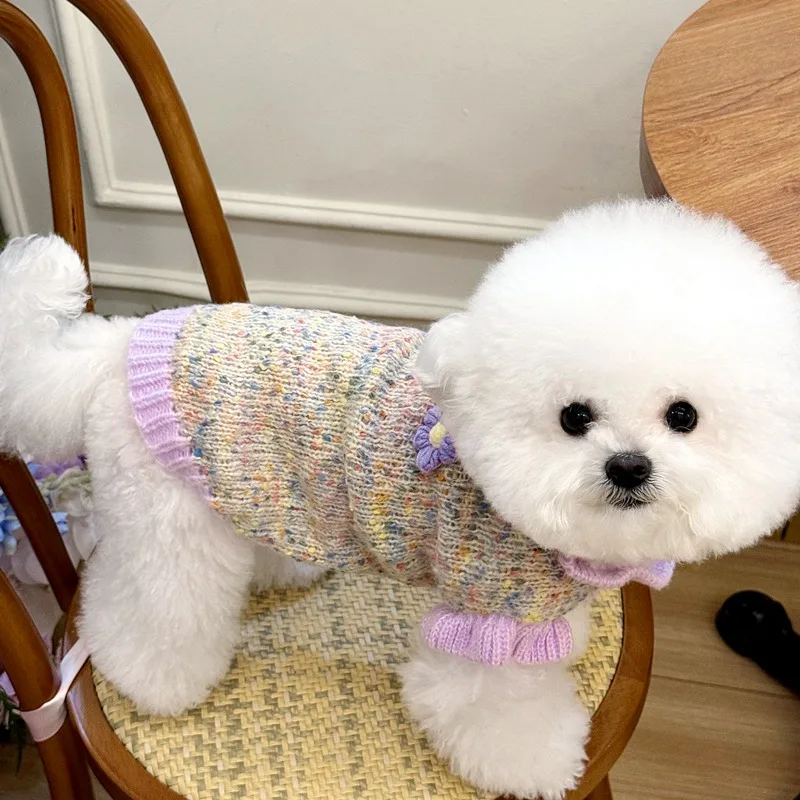 Small Flower Sweater for Small and Medium Dogs Winter Dog Clothes Pet Teddy Warm Knit Sweater Bichon Soft Pullover