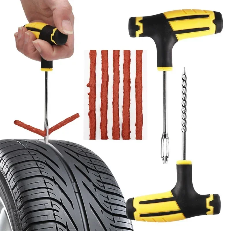 Car Tire Puncture Plugs Vacuum Tire Pass Emergency Repair Tools Glue Strips Glue Quick Repair Tire Repair Kit Patch Tool Set