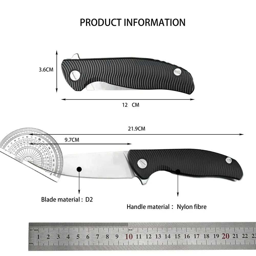 Russian Style Bearing Flipper Assisted Pocket Folding Knife D2 Blade Nylon Fiber Handle Outdoor Tactical Knives Hunting EDC Tool