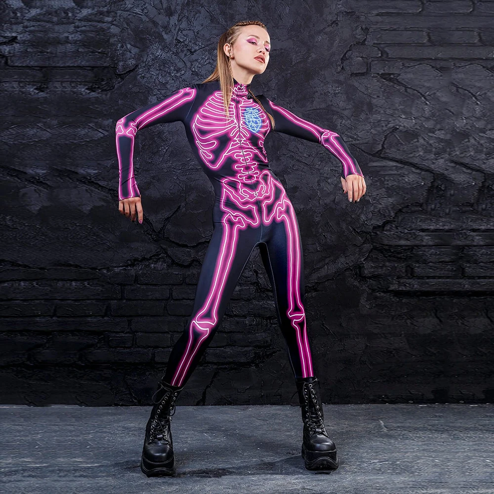 [You're My Secret] Adults Women Skeleton 3D Printed Zentai Cosplay Costumes For Halloween Party Fancy Dress Carnival Theme Party