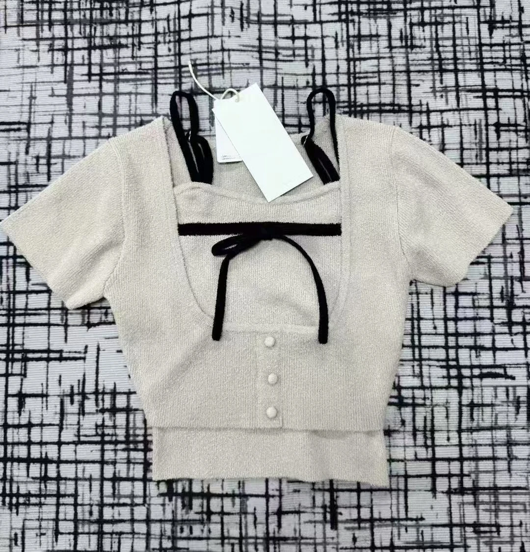 

Kuzuwata Slim Sweet Knit Sling Suits Smock Moda Короткие Половина Рукава Повседневные Топы Pure Desire Япония Уличная Одежда Хип-Хоп Комплекты Mujer