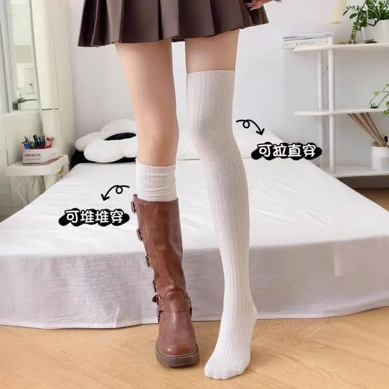 

Women Stockings Cotton Knitted Winter Knee High Socks JK Japanese Style Knitted Cotton Long Tight Sock Keep Warm Boot Socks