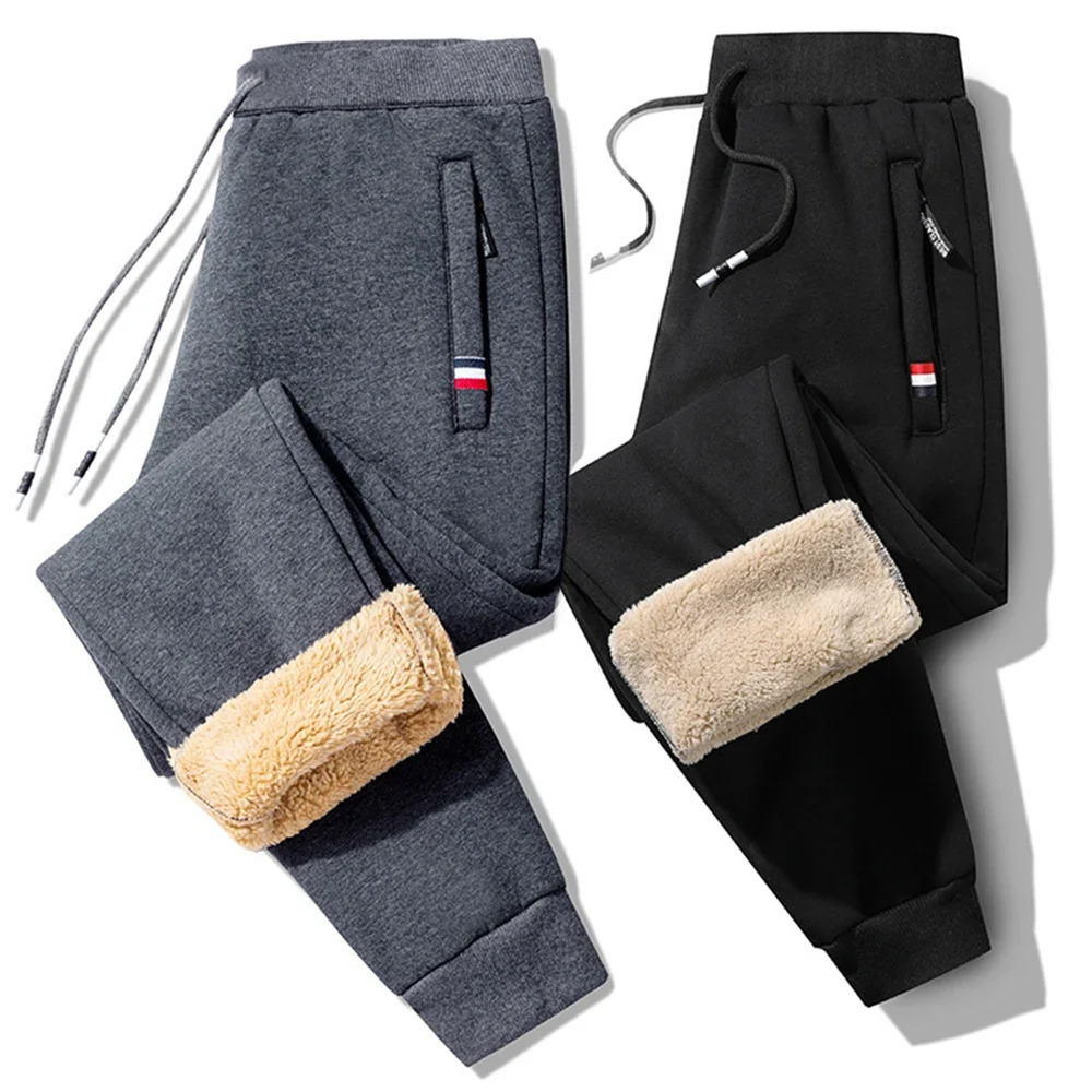 Pantaloni termici durevoli e caldi in lana d'agnello invernale da uomo con coulisse per pantaloni sportivi da jogging fitness