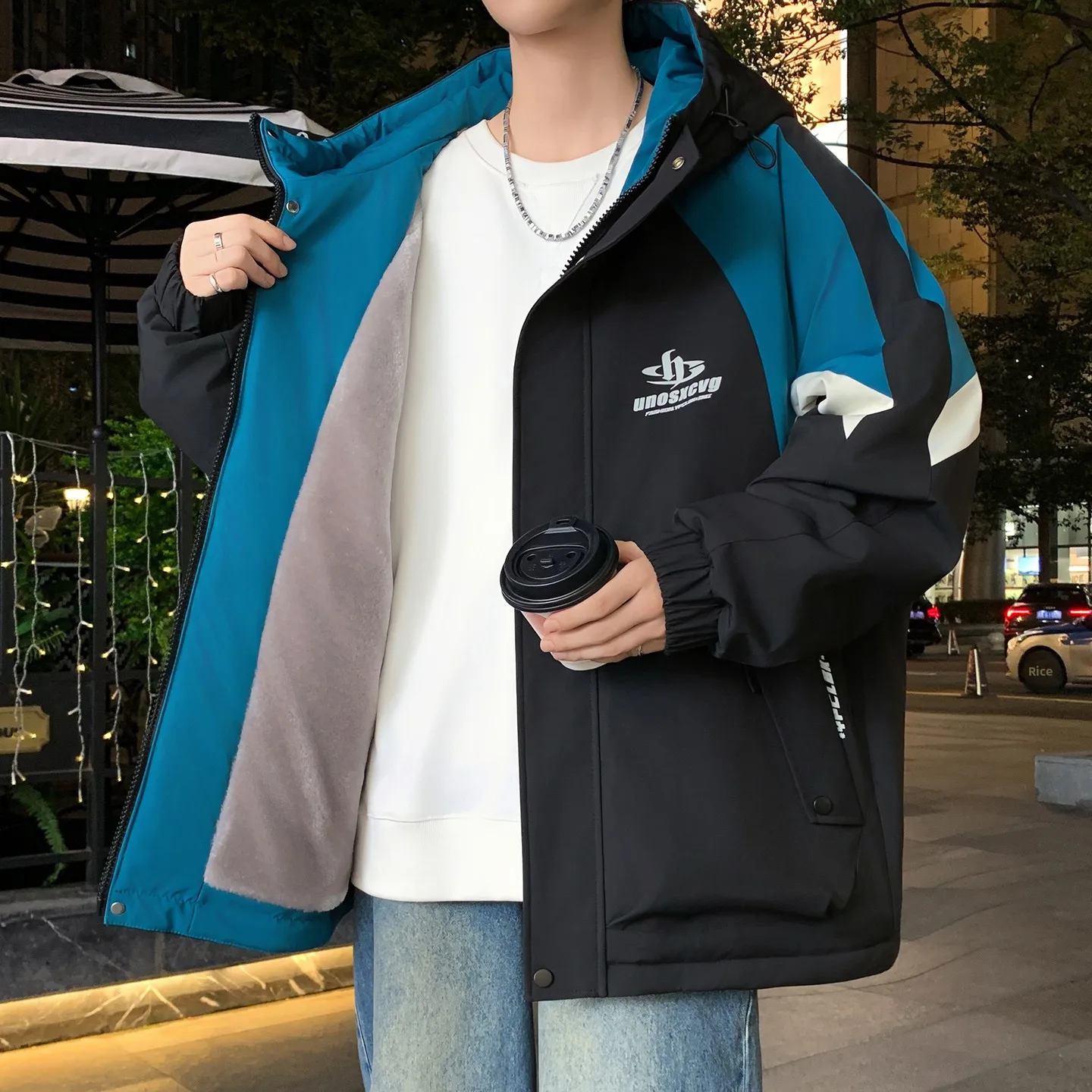 

Мужская рабочая куртка Hong Kong Sle Color Blo: зимняя утепленная флисовая повседневная хлопковая одежда с капюшоном, универсальная и теплая