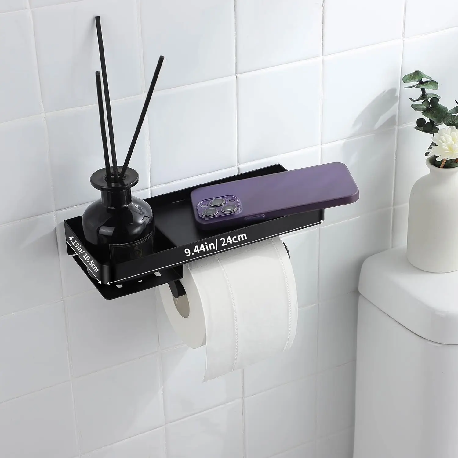 حامل ورق المرحاض الحديث الصديق للبيئة من الرخام البلاستيكي على الحائط مع رف حامل مناديل حمام حمام أسود مقاوم للصدأ #6