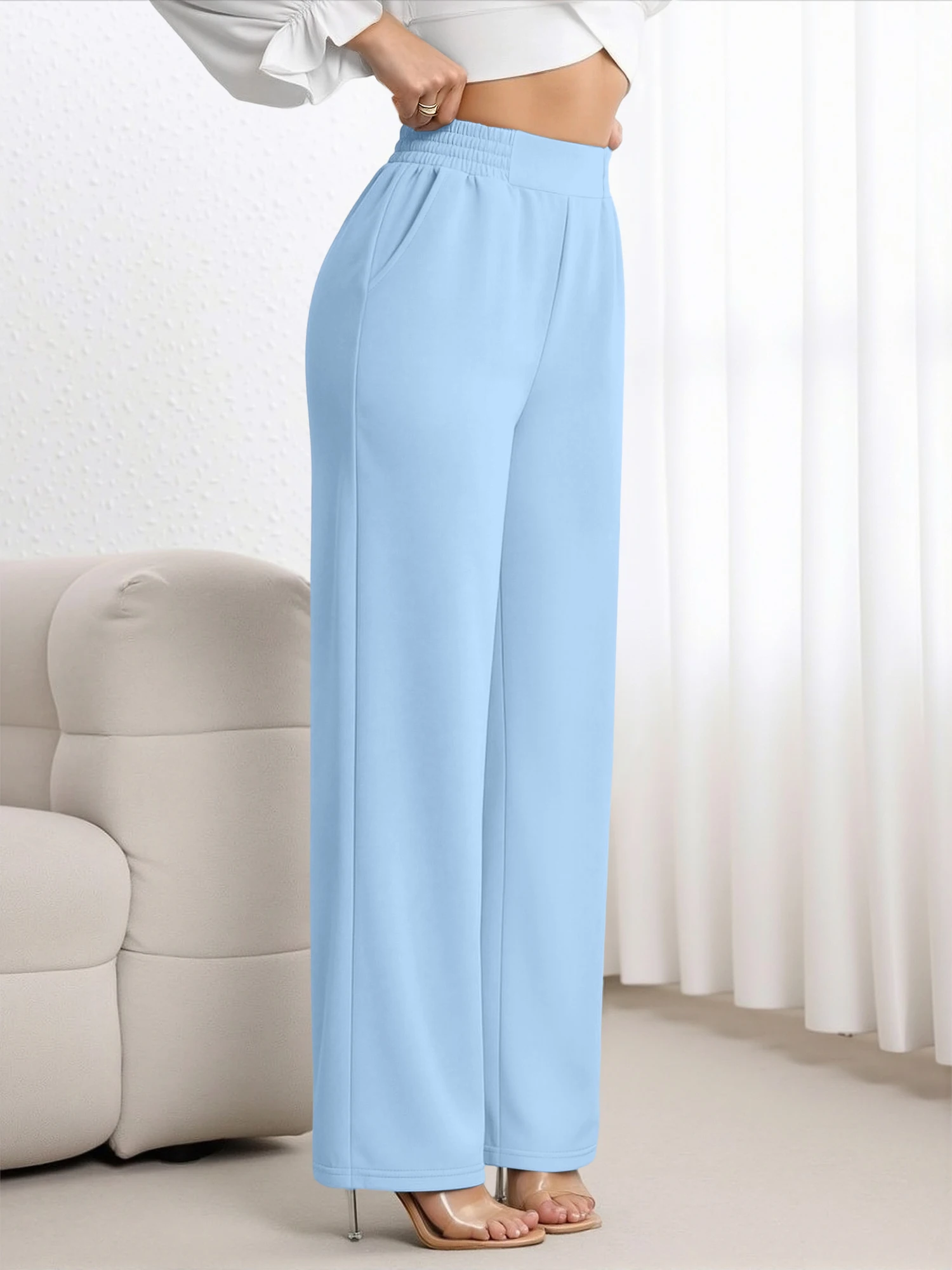 Y2K Streetwear High Waist Wide Leg Pants Women Elastic Waist Solid Color Trousers Trendy for Party Hangout Street Fashion - view 4