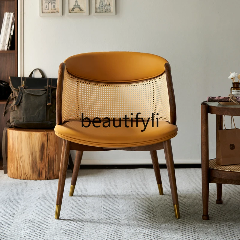 

Nordic rattan chair backrest stool home simple modern restaurant hotel solid wood book chair