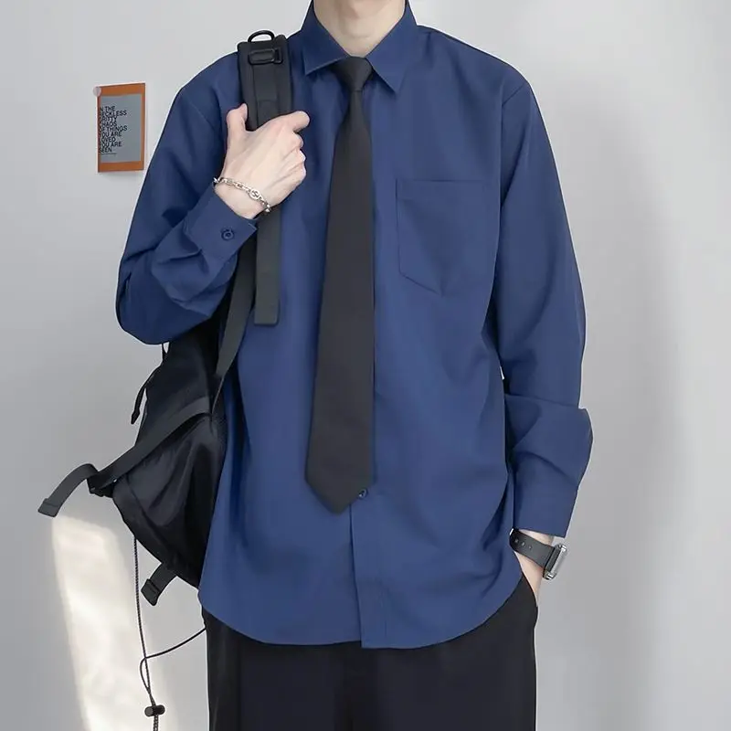 Men's Preppy Style Shirt Vintage Casual Long Sleeve Button Down Tops Spring Autumn Streetwear Fashion