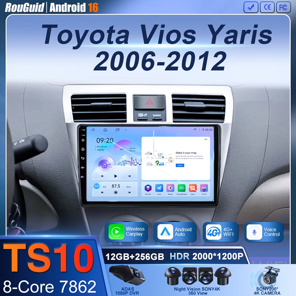 

Android 16 Car Radio 4G+WIFI Carplay For Toyota VIOS Yaris 2007 2008 2009 2010-2012 car stereo radio GPS navigation BT WiFi