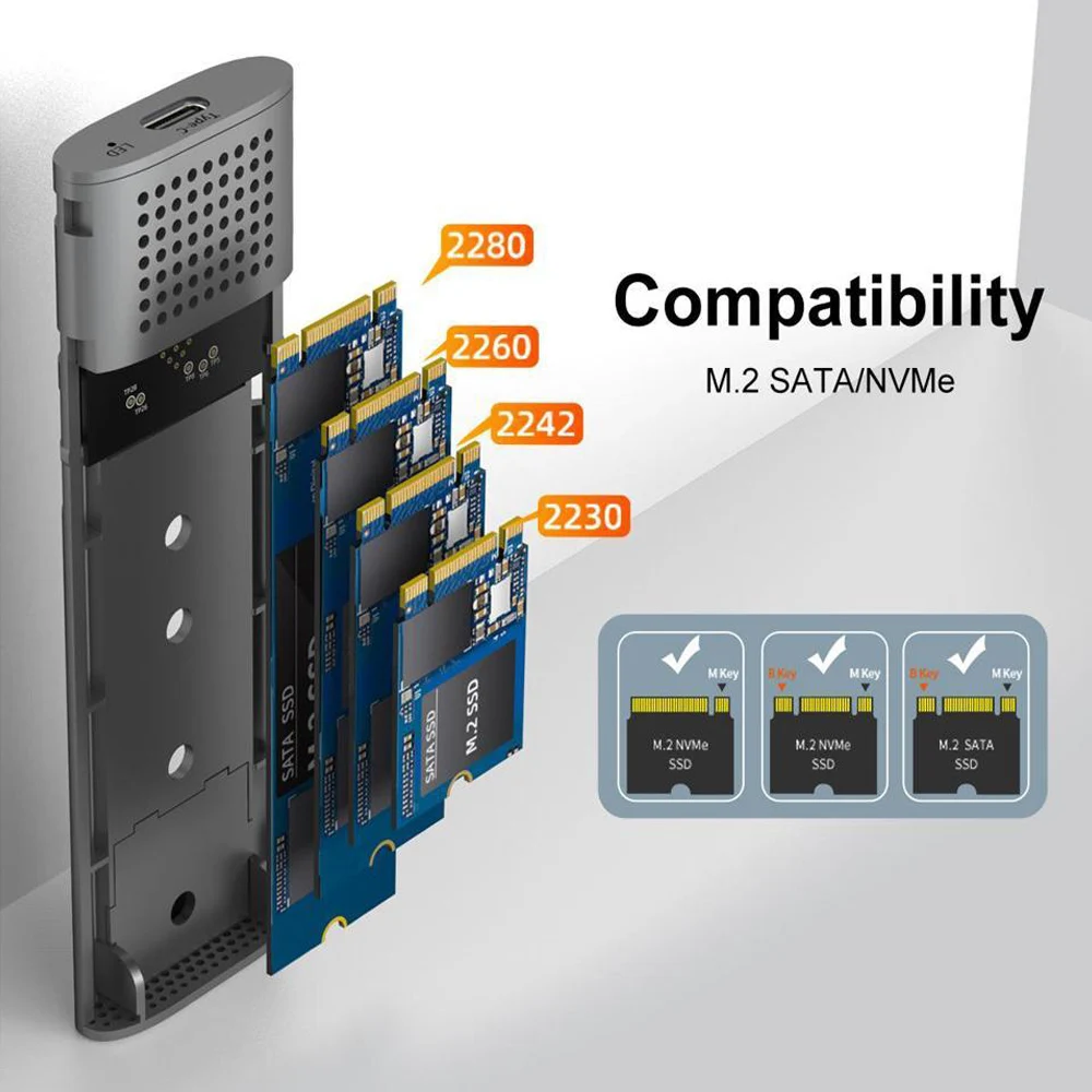 MAIWO-carcasa M.2 NVMe SATA SSD, adaptador de 10Gbps PCIe tipo C M2 SSD, carcasa con diseño de aluminio sin herramientas, USB 3,2 Gen 2