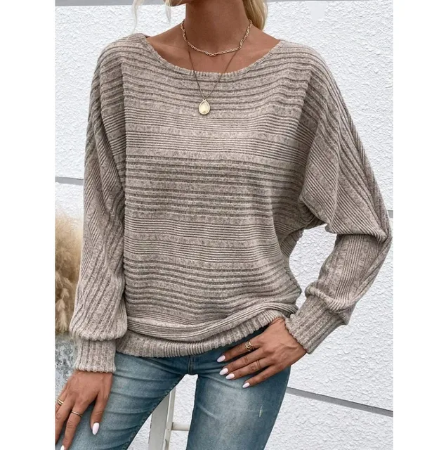 Kobiety Jesień Zima Pullover Top Moda Okrągły Dekolt Dolman Rękawy T-shirt Luźne Koszulki z Długim Rękawem Topy Damskie