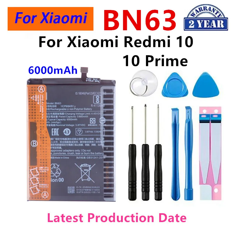 Brand New BN63 6000mAh Battery For Xiaomi  RedMi 10/10 PRIME  Phone Replacement Batteries+Tools