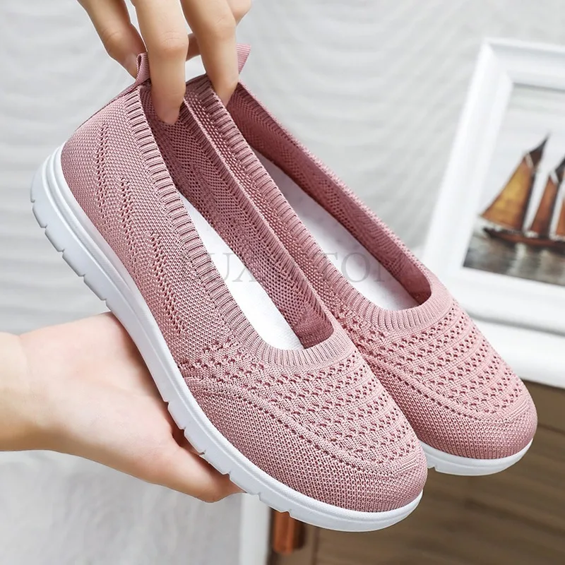 Women\'s Slip On Solid Color Shoes Summer Fashion Mesh Breathable Casual Shoes Walking Non Slip Platform Sandals Flats Loafers