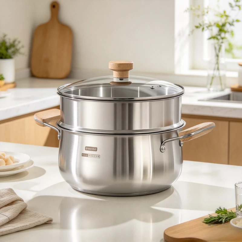 316L Stainless Steel Steamer Pot, 24cm Soup Cooker with Removable Insert, 12cm Deep Body for Gas Induction Home Kitchen Cooking