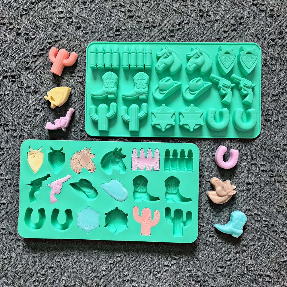 1pc Cowboy hat boots saddle shaped silicone mold, chocolate biscuit cake decoration, DIY Western themed party baking utensils