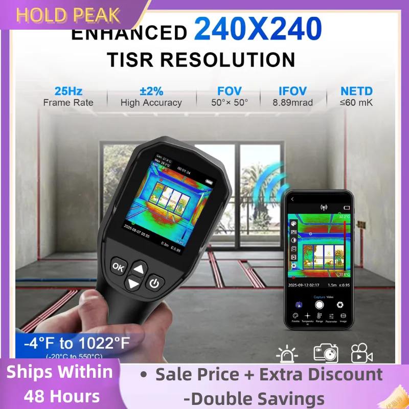 

HoldPeak Thermal Imager Gun, 240x240 IR Camera -4°F~1022°F, Home Electrical HVAC Leak Detection, Temperature Gun for Inspection