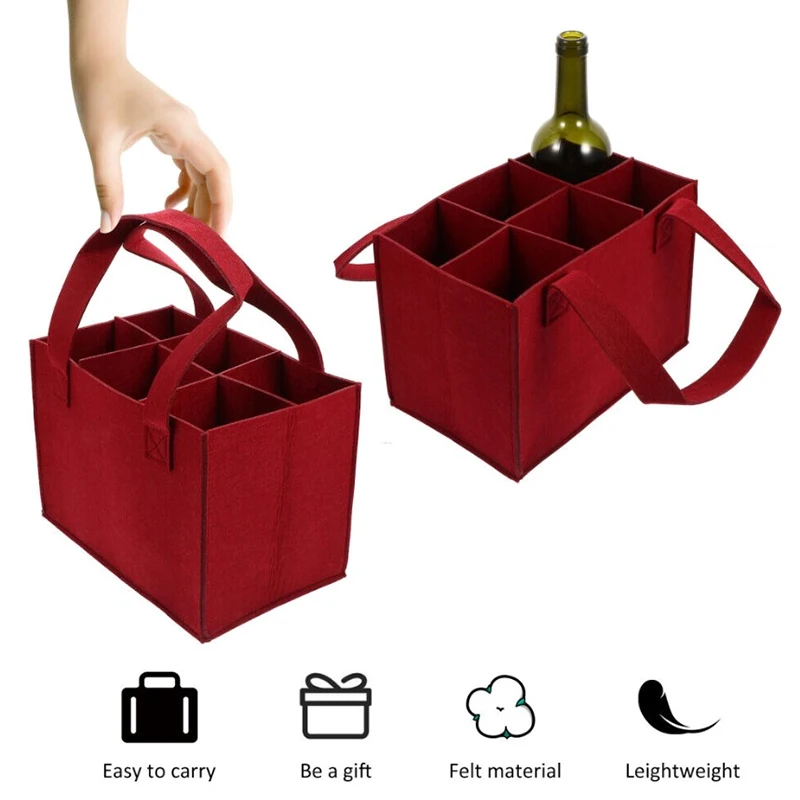 Lightweight Foldable For Travel Wine Bottle Bag With Carry Handle Picnic Tear Resistant Waterproof 6 Compartments BBQ Party