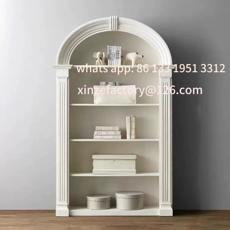 

French Cream Style European Bookcase Living Room Arched Retro Bookshelf Display Cabinet Entrance Cabinet Medieval American Stora