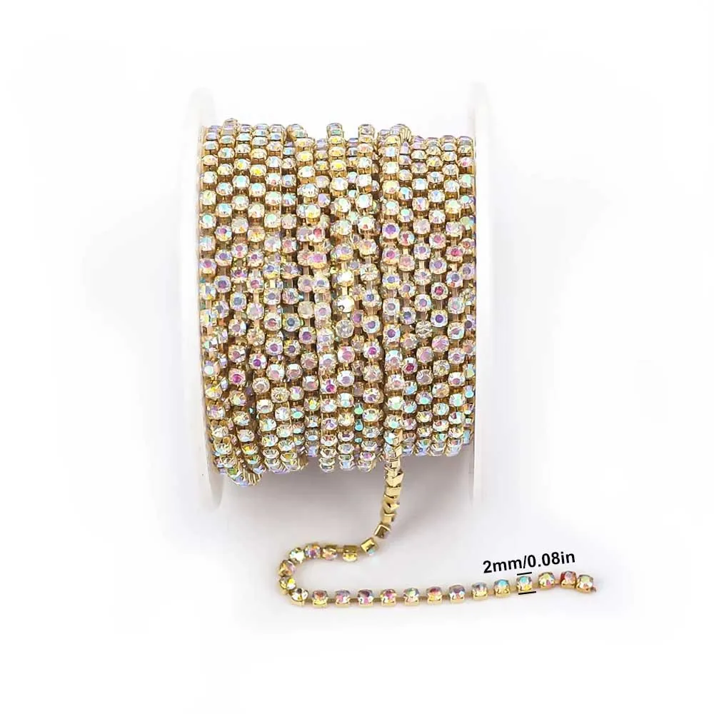 9m nouveau 2mm cristal AB strass tasse chaîne fond coloré verre coudre sur cristal tasse chaîne vêtements strass garniture bricolage robe