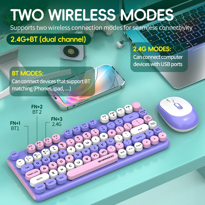 2.4G Wireless Bluetooth Keyboard And Mouse Combo Office Stylish Slient Ergonomic Design Keyboard Set For PC Computer Laptop