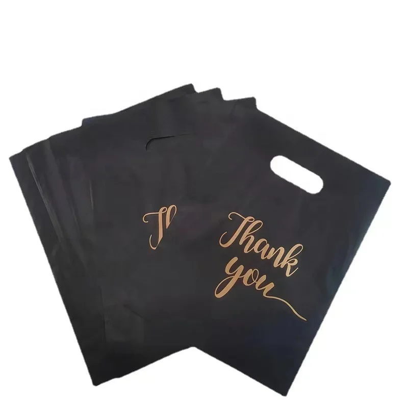 Customized product、Factory Plastic Thank You Bags Reusable Black Shopping Bags for Packaging Clothes Business