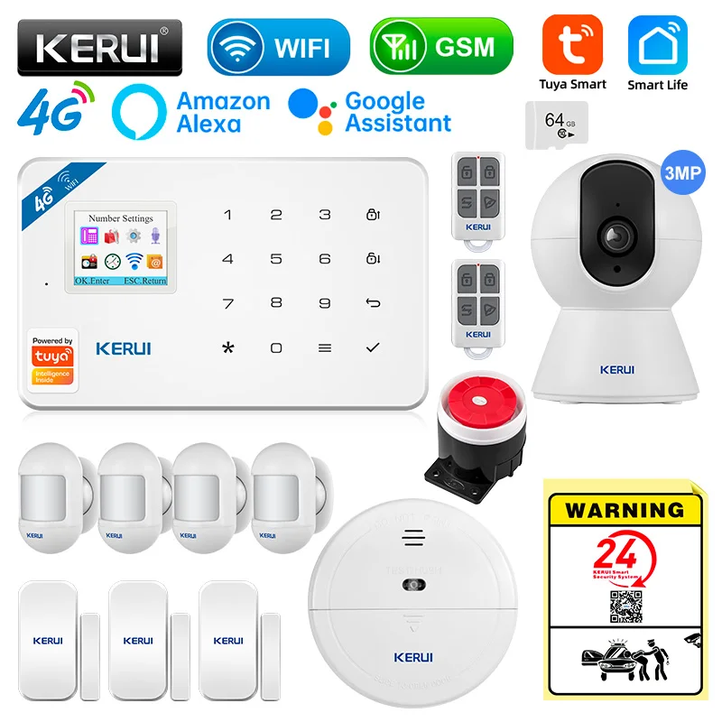 

KERUI W184 Security Protection GSM 4G WIFI Tuya APP 1.7 lnches Smart Home Alarms For Home Anti Theft Alarm Package 6 Languages