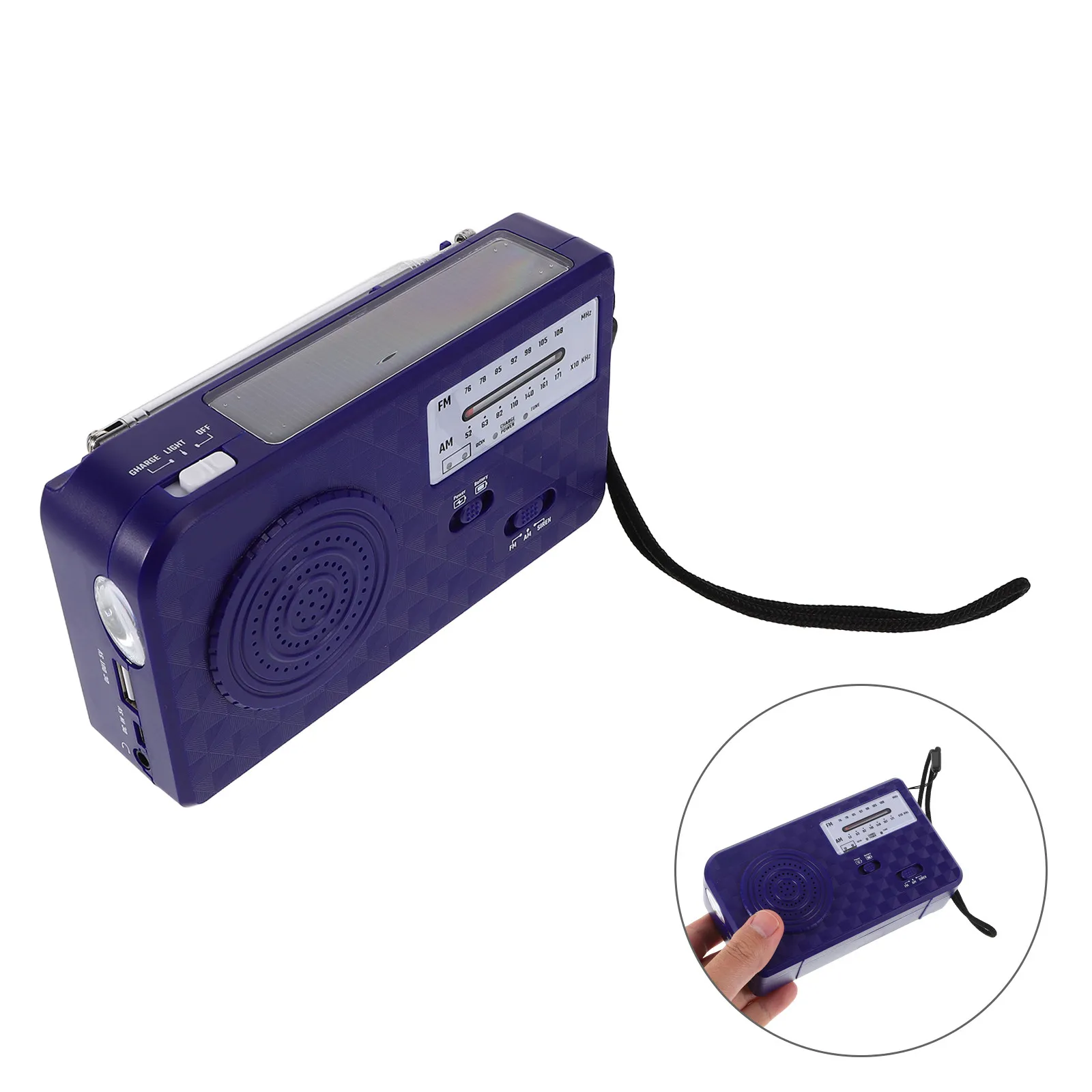 

Blue Solar Hand Crank Emergency Radio Portable Lightweight Rechargeable Solar Powered Weather Radio for Camping Hiking Survival