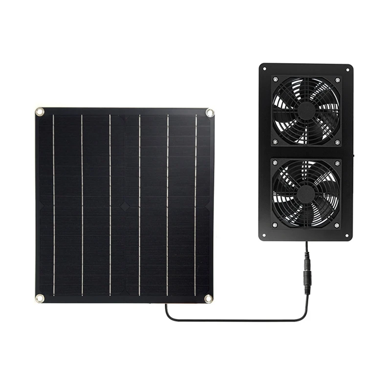 20W 12V Solar Panel Exhaust Fan Air Extractor For Office Outdoor Dog Chicken House Greenhouse Waterproof Solar Panel Black 1 SET