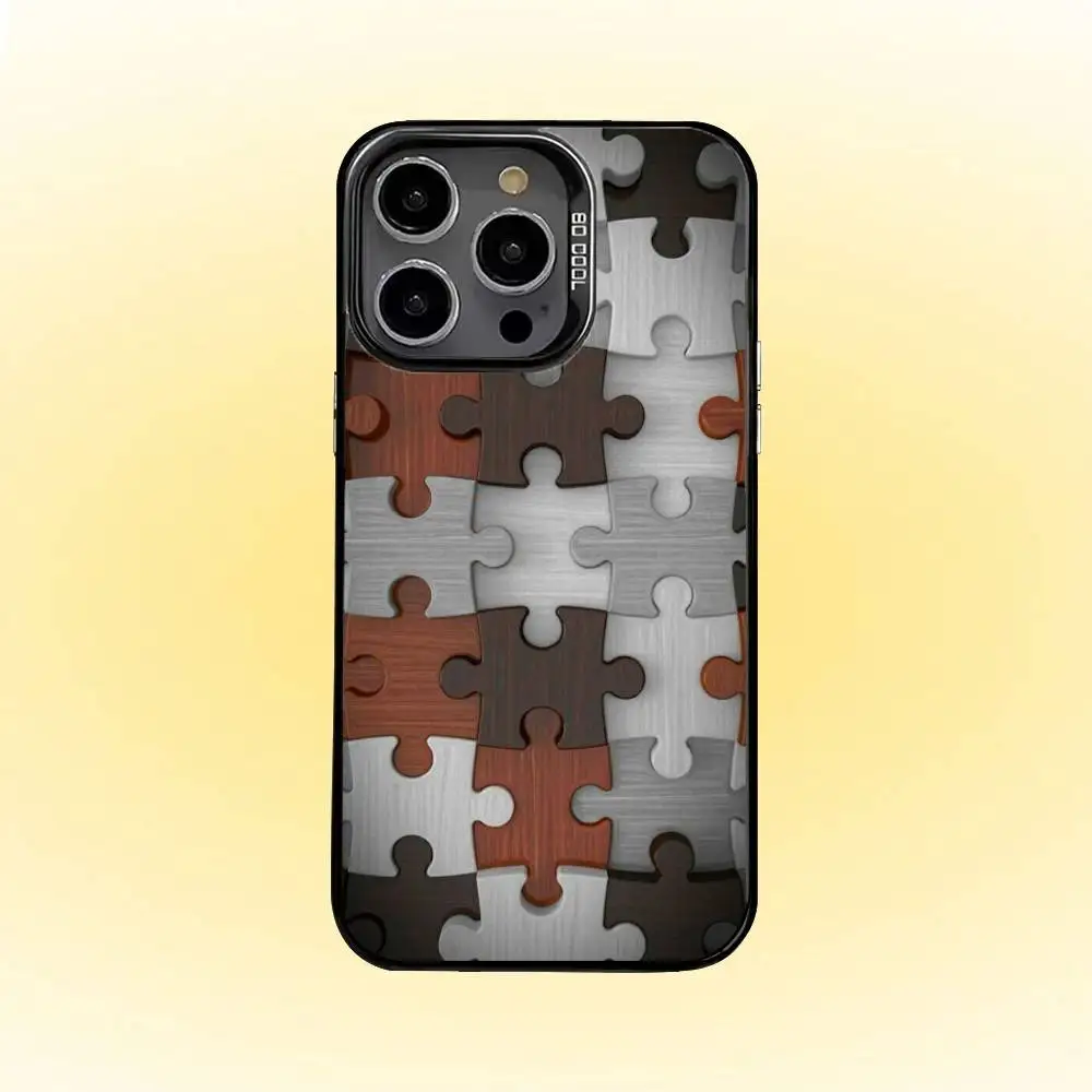 حافظة هاتف بنمط ألغاز داعمة للتوحد لهاتف آيفون 16,15,14,13,12,11,Pro,MAX غطاء أبيض غير لامع مقاوم للصدمات