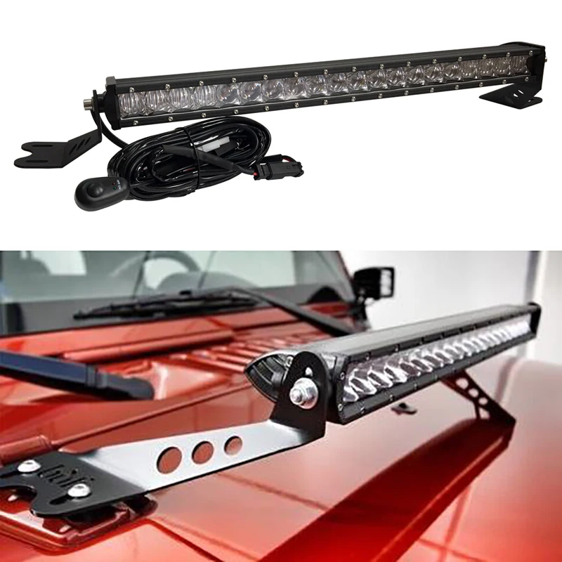 Lantsun J328 Off Road LED Light Bar Hood Spotlight Set Kit with Wire and Bracket for Jeep for Wrangler JK07--17